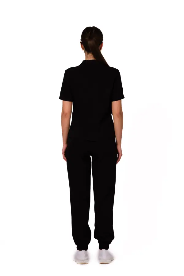 Uniforma medicala dama, bluza cu fermoar-pantaloni jogger, negru